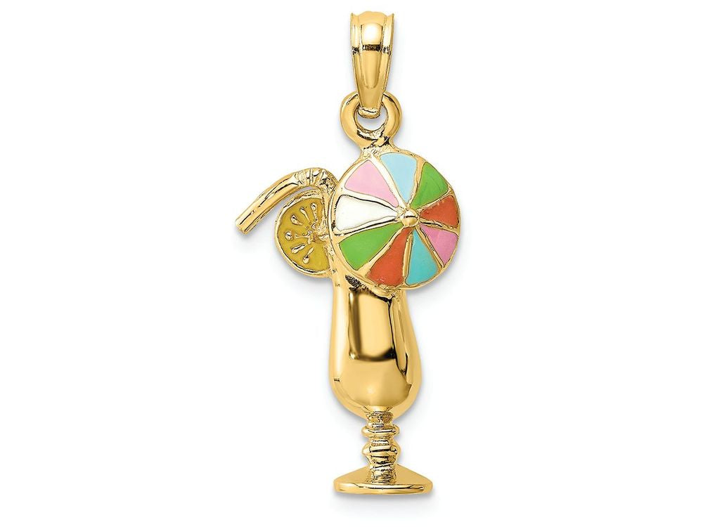 FJC Finejewelers 14k Yellow Gold Tropical Drink with Multi-color Enamel Umbrella Charm
