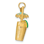 FJC Finejewelers 14k Yellow Gold 3d Cocktail Drink with Aqua Umbrella Lime Charm