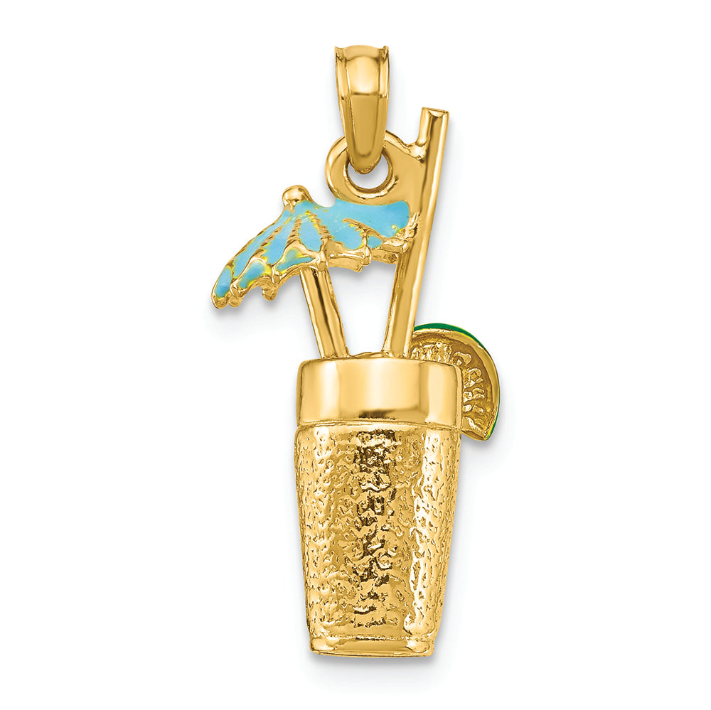 FJC Finejewelers 14k Yellow Gold 3d Cocktail Drink with Aqua Umbrella Lime Charm