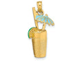 FJC Finejewelers 14k Yellow Gold 3d Cocktail Drink with Aqua Umbrella Lime Charm