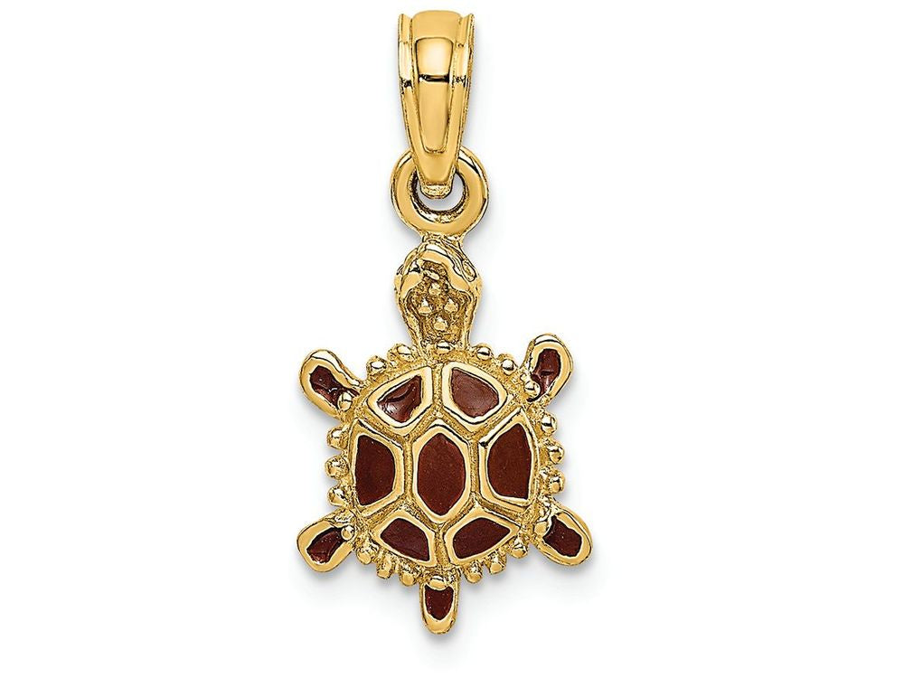 FJC Finejewelers 14k Yellow Gold 3d Land Turtle with Spiny Brown Enamel Shell Charm