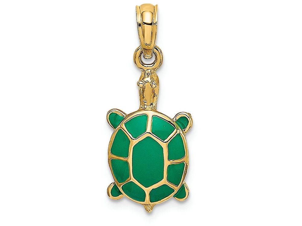 FJC Finejewelers 14k Yellow Gold Land Turtle with Green Enamel Shell Charm