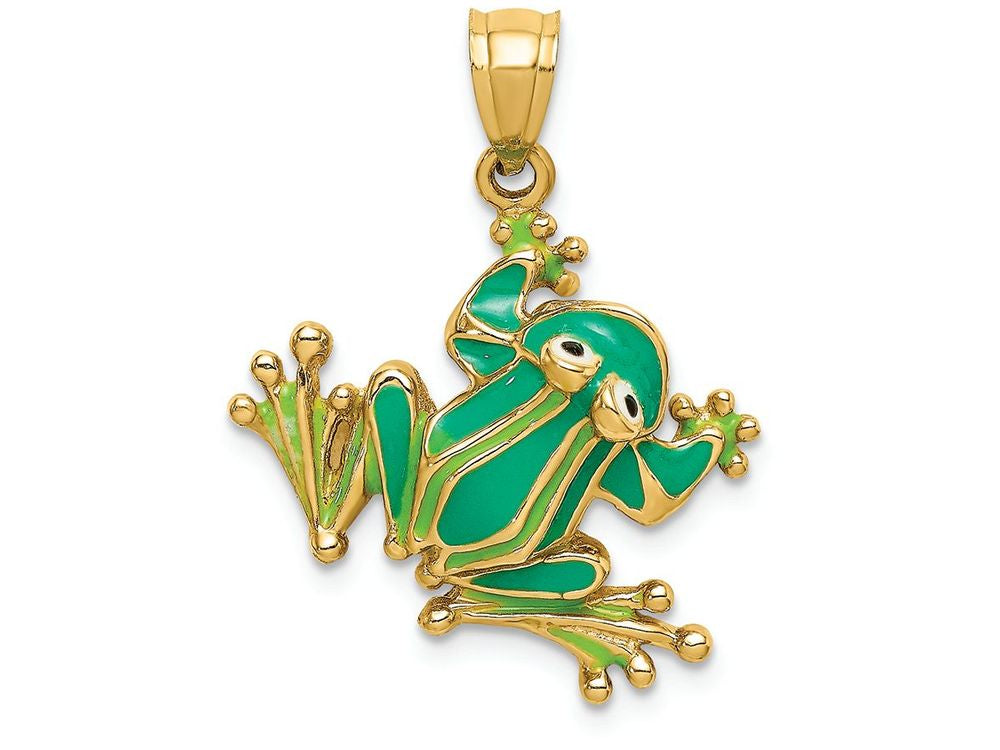 FJC Finejewelers 14k Yellow Gold Bug Eyed" Frog with Dark Light Green Bod Charm