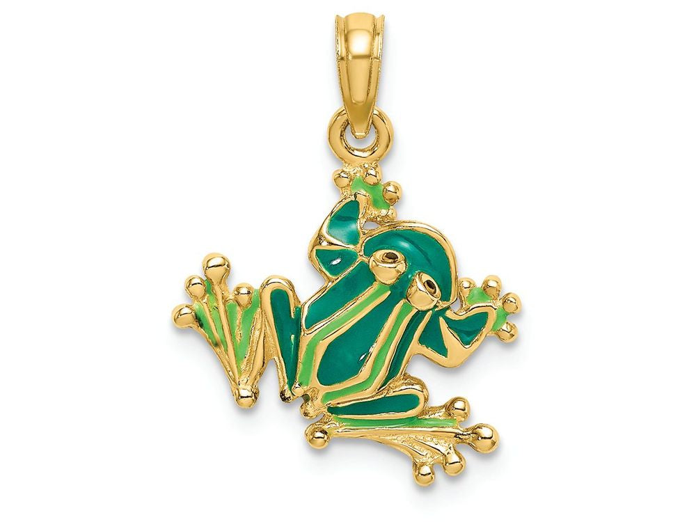 FJC Finejewelers 14k Yellow Gold Small "bug Eyed" Frog with Light Dark Green Charm