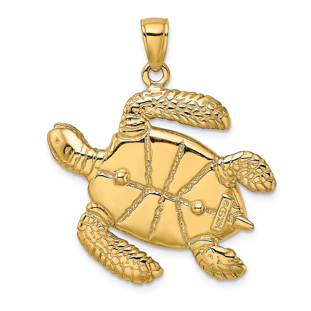 FJC Finejewelers 14k Yellow Gold 3d Large Sea Turtle with Brown Enamel Shell Charm