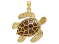FJC Finejewelers 14k Yellow Gold 3d Large Sea Turtle with Brown Enamel Shell Charm