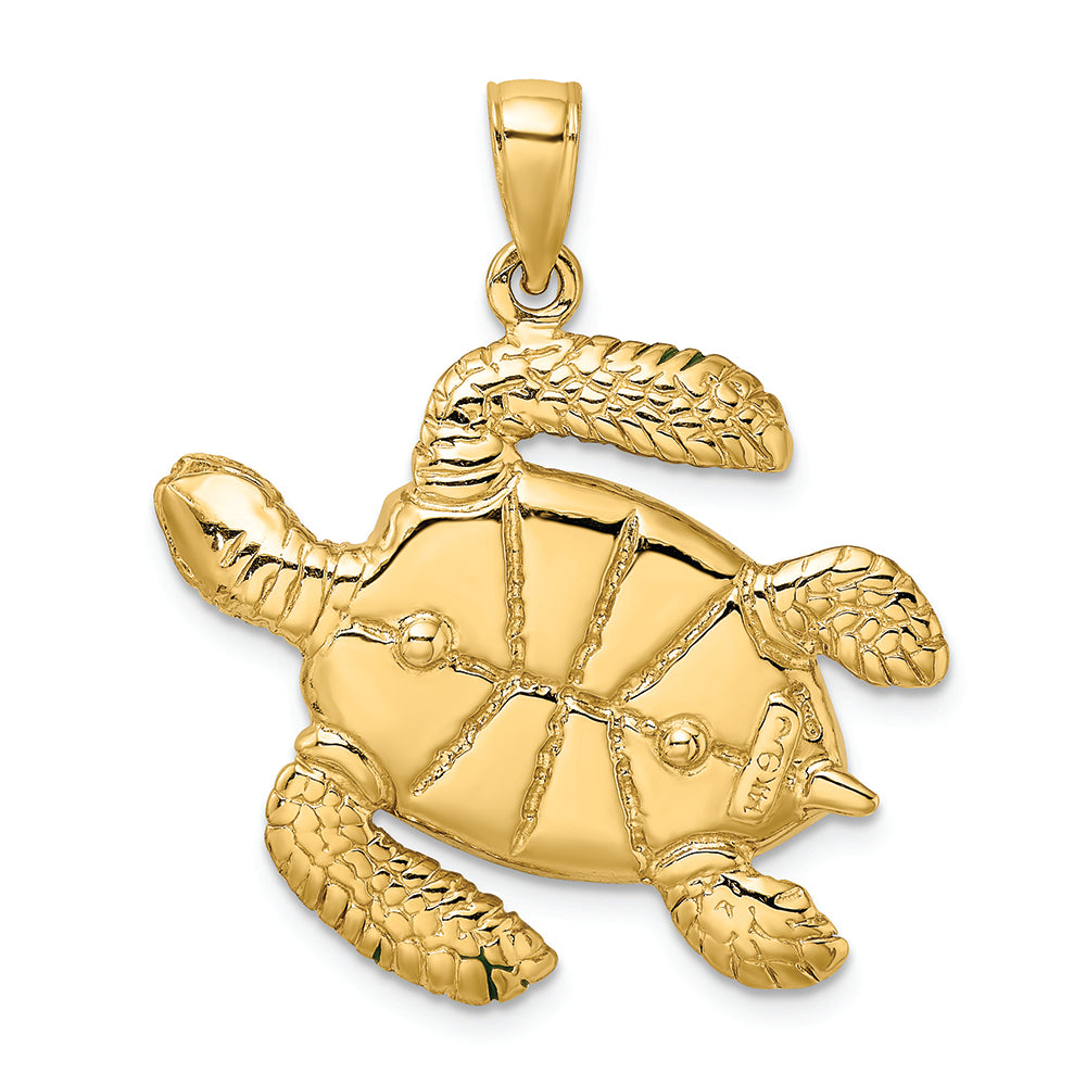 FJC Finejewelers 14k Yellow Gold 3d Large Sea Turtle with Green Enamel Shell Charm