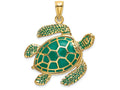 FJC Finejewelers 14k Yellow Gold 3d Large Sea Turtle with Green Enamel Shell Charm