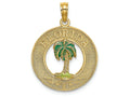 FJC Finejewelers 14k Yellow Gold Florida On Round Frame with Green Palm Tree Center Charm