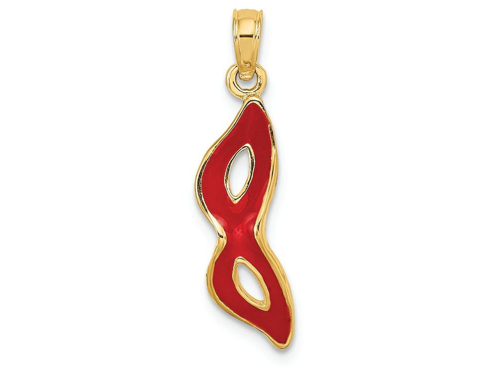 FJC Finejewelers 14k Yellow Gold 3d Red Enamel Masquerade Maskbeveled Eyes Charm