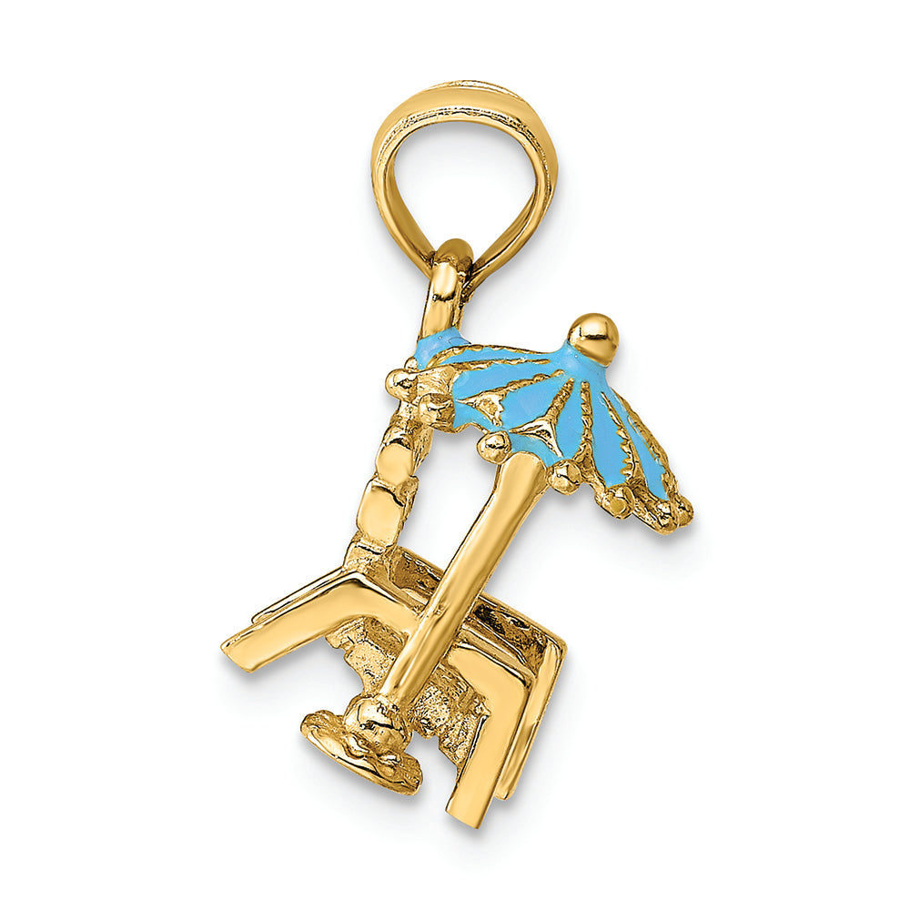 FJC Finejewelers 14k Yellow Gold 3d Beach Chair with Aqua Umbrella Charm