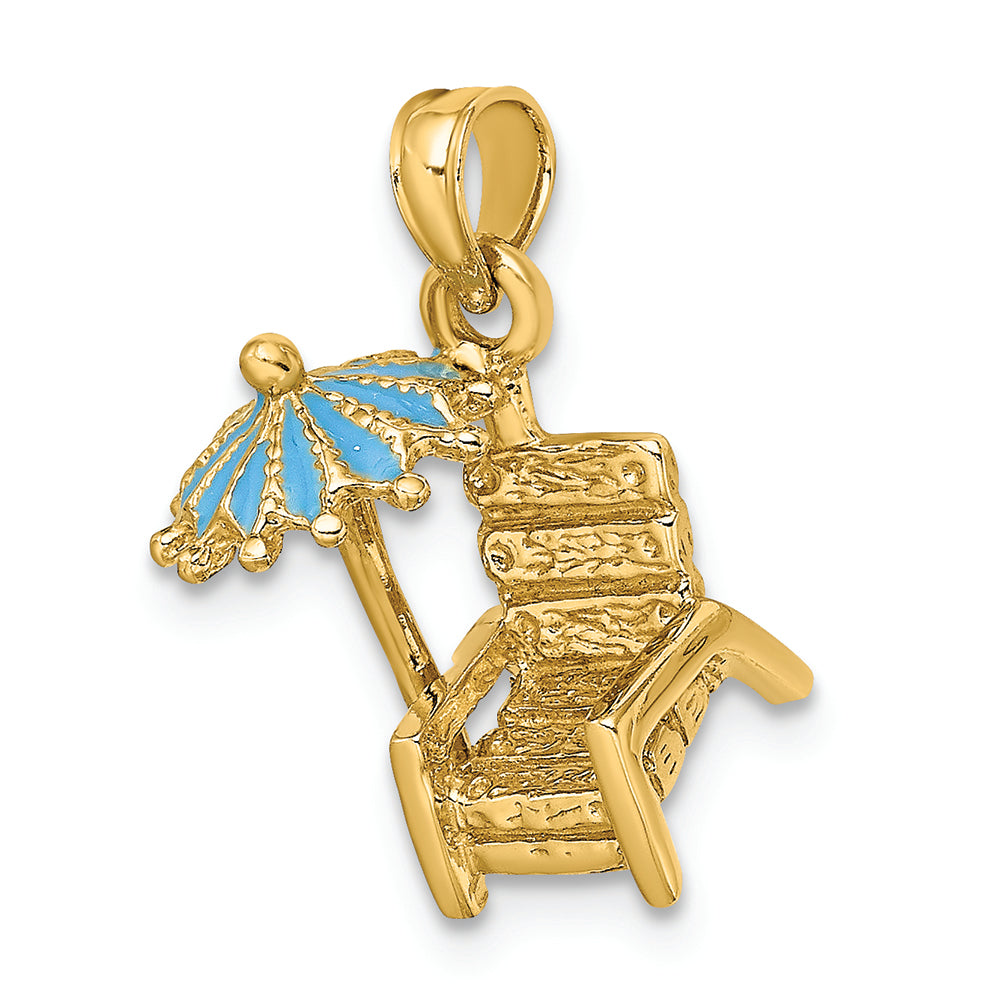 FJC Finejewelers 14k Yellow Gold 3d Beach Chair with Aqua Umbrella Charm