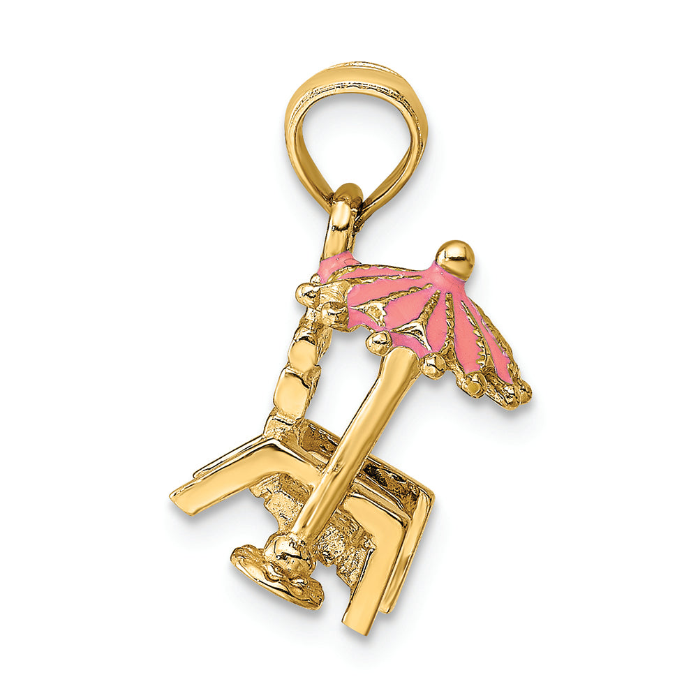 FJC Finejewelers 14k Yellow Gold 3d Beach Chair with Pink Umbrella Charm