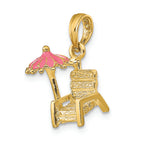 FJC Finejewelers 14k Yellow Gold 3d Beach Chair with Pink Umbrella Charm