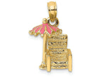 FJC Finejewelers 14k Yellow Gold 3d Beach Chair with Pink Umbrella Charm