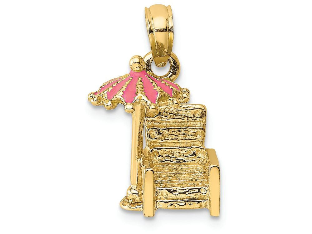 FJC Finejewelers 14k Yellow Gold 3d Beach Chair with Pink Umbrella Charm