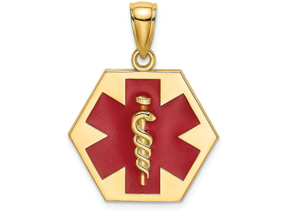 FJC Finejewelers 14k Yellow Gold Enameled Caduceus Medical Disc Engraveable Charm