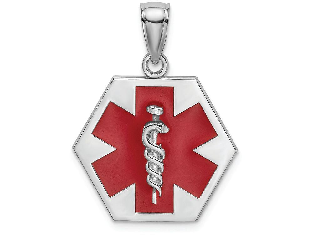 FJC Finejewelers 14k White Gold Enameled Caduceus Medical Disc Engraveable Charm
