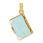 FJC Finejewelers 14k Yellow Gold 3d Bible Book with Light Blue Cross Covermoveable Pages Charm