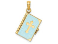 FJC Finejewelers 14k Yellow Gold 3d Bible Book with Light Blue Cross Covermoveable Pages Charm