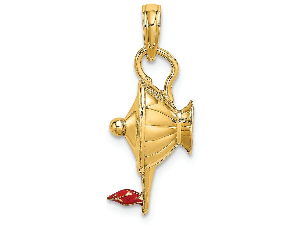 FJC Finejewelers 14k Yellow Gold 3d Genie Lamp with Red Enamel Flame Charm