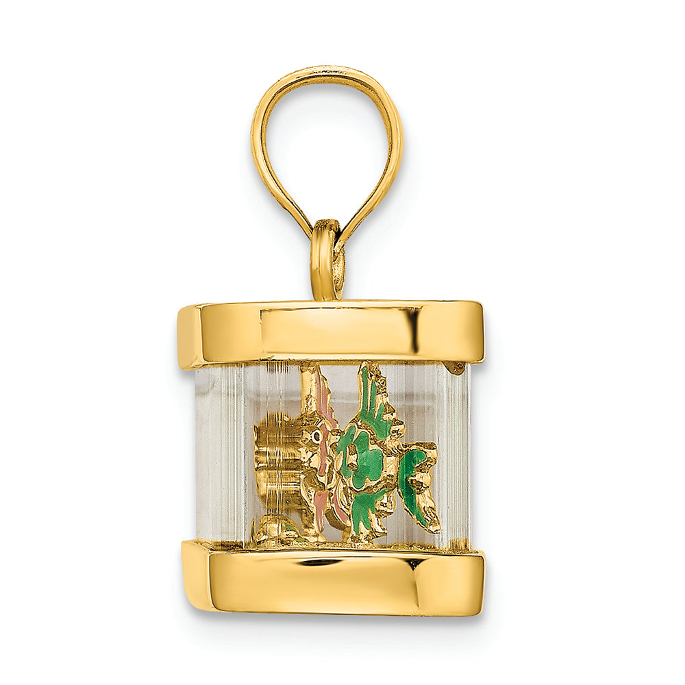 FJC Finejewelers 14k Yellow Gold 3d Fish Aquarium with Enamel Fish Inside - Moveable Charm