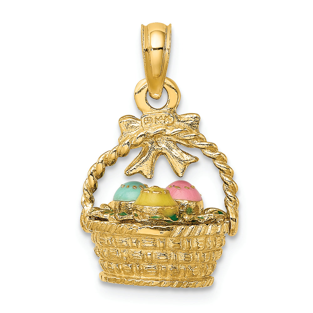 FJC Finejewelers 14k Yellow Gold 3d Easter Basket with Lavender Bow 3 Eggs Charm