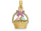 FJC Finejewelers 14k Yellow Gold 3d Easter Basket with Lavender Bow 3 Eggs Charm