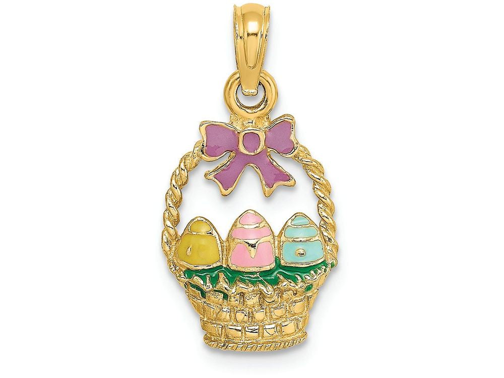 FJC Finejewelers 14k Yellow Gold Easter Basket with Lavender Bow 3 Eggs Charm