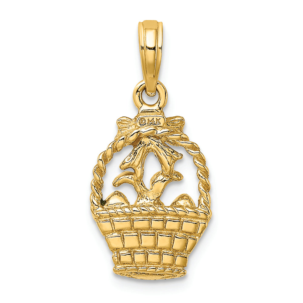 FJC Finejewelers 14k Yellow Gold Easter Basket with Bunny Lavender Bow 3 Eggs Charm