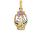 FJC Finejewelers 14k Yellow Gold Easter Basket with Bunny Lavender Bow 3 Eggs Charm