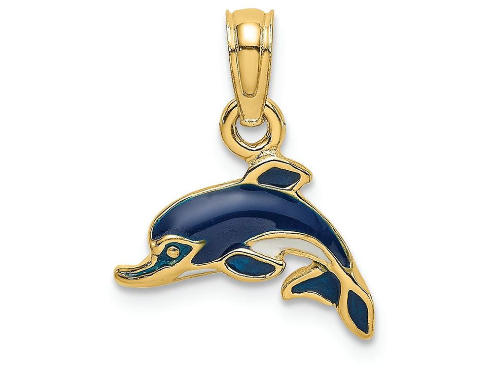 FJC Finejewelers 14k Yellow Gold Blue Enamel Dolphin Charm