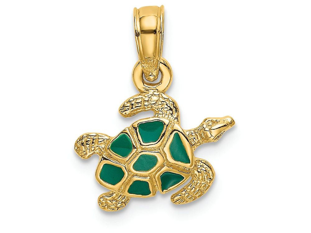 FJC Finejewelers 14k Yellow Gold Sea Turtle Charm with Green Enamel Shelltextured