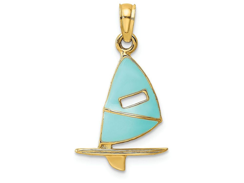 FJC Finejewelers 14k Yellow Gold Aqua Windsail Surfing Board Charm