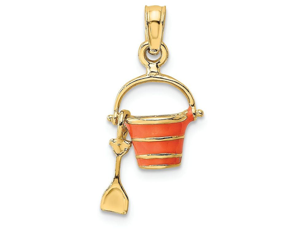 FJC Finejewelers 14k Yellow Gold Orange Beach Bucket with Shovel Moveable Charm