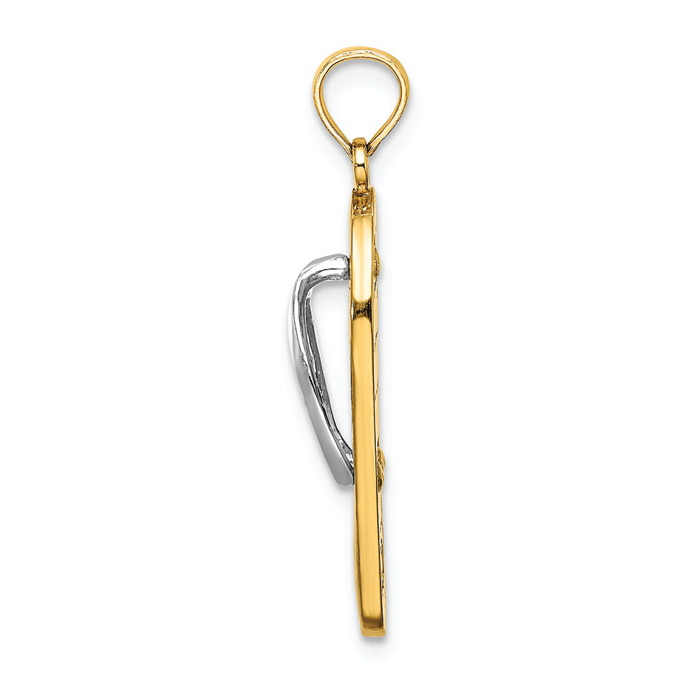 FJC Finejewelers 14k Yellow Gold Fuschia White Flowers On Aqua Flip-flopwhite Straps Charm