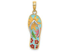 FJC Finejewelers 14k Yellow Gold Yellow Pink Fuschia Flowers On Aqua Flip-flopwithhite Straps Charm