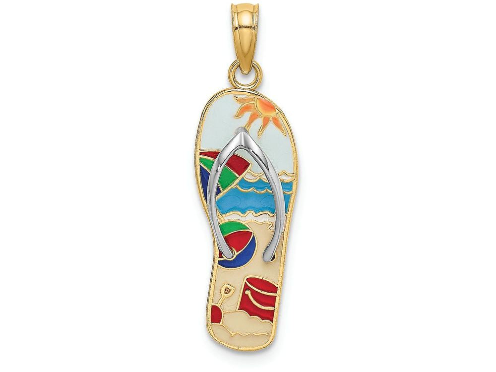 FJC Finejewelers 14k Yellow Gold Beach Scene On Flip-flopwhite Straps Charm