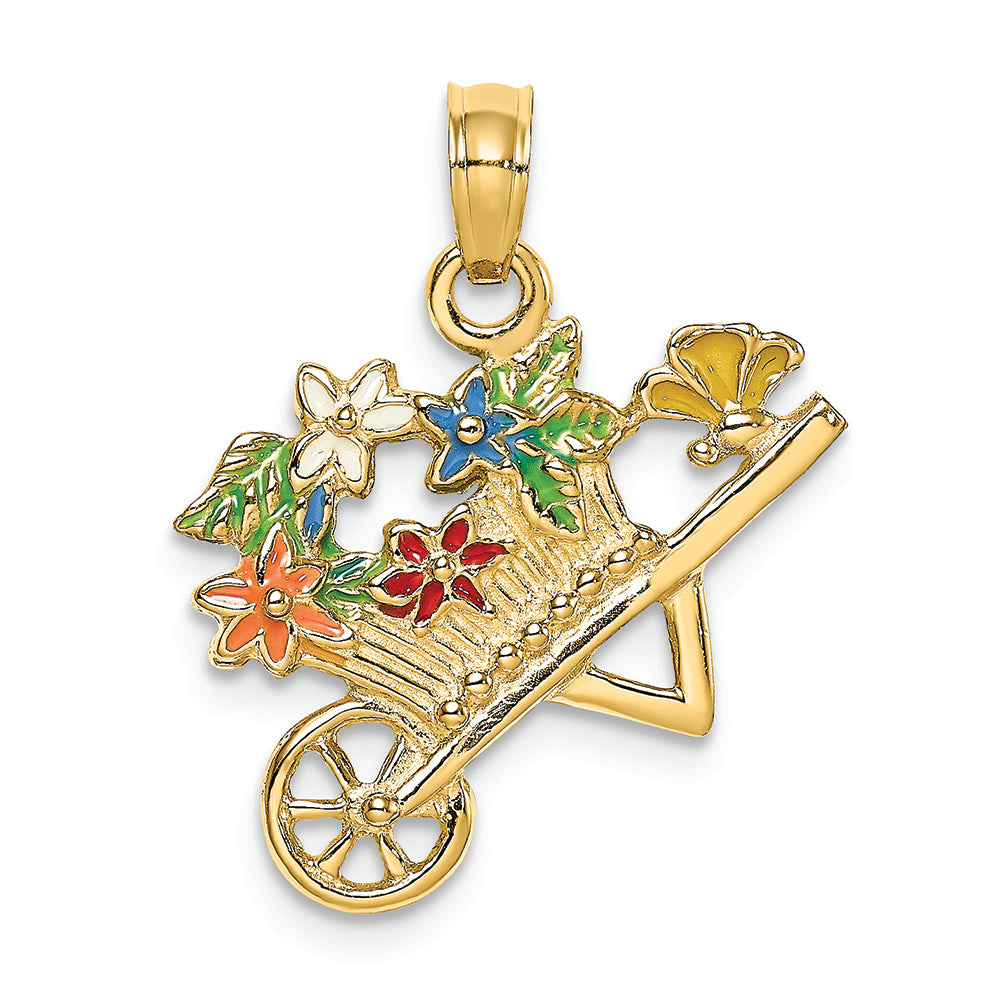 FJC Finejewelers 14k Yellow Gold 3d Flower Cart with Multi-color Flowers Charm