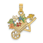 FJC Finejewelers 14k Yellow Gold 3d Flower Cart with Multi-color Flowers Charm