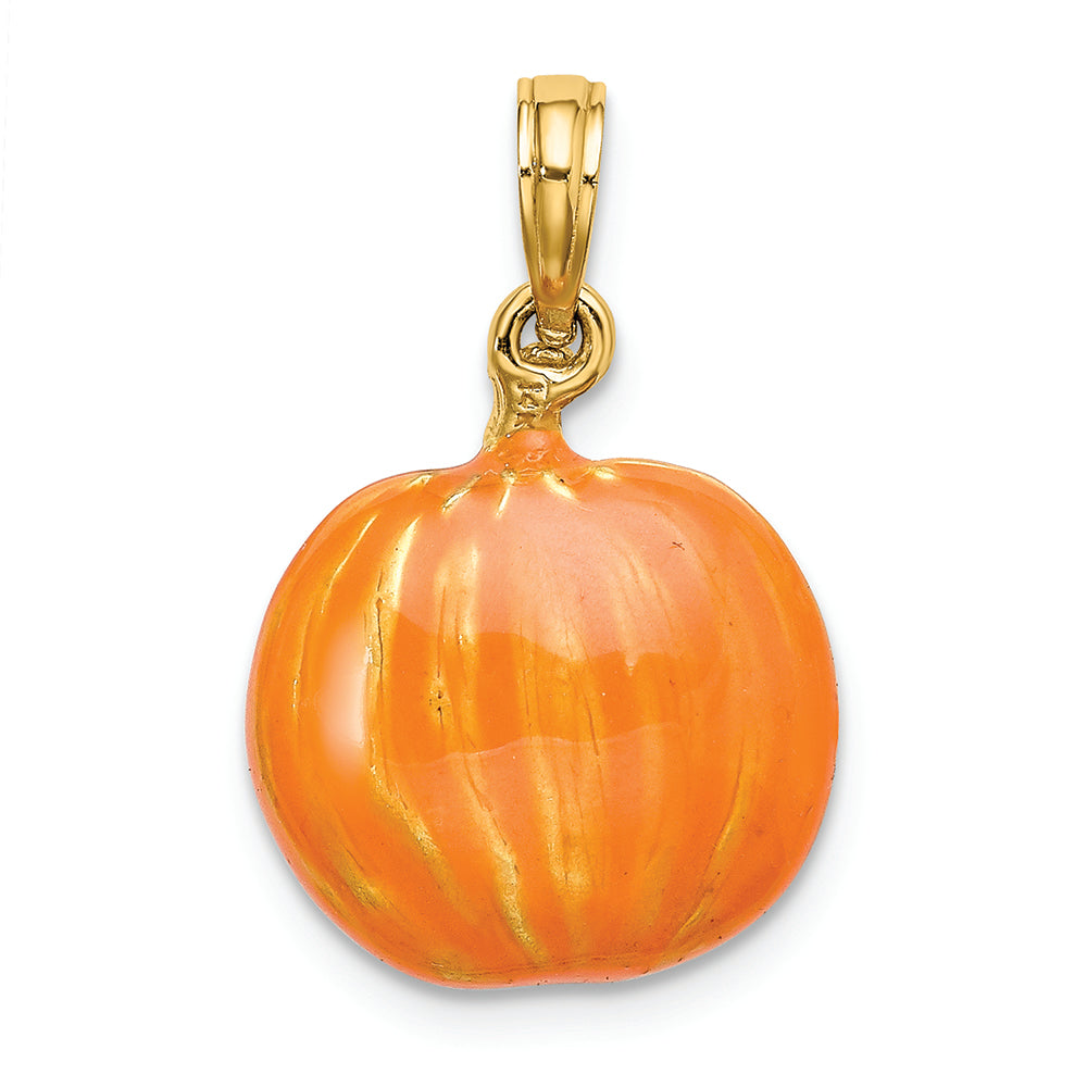 FJC Finejewelers 14k Yellow Gold 3d Orange Pumpkin with Black Cat White Moon - Halloween Charm