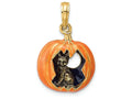FJC Finejewelers 14k Yellow Gold 3d Orange Pumpkin with Black Cat White Moon - Halloween Charm