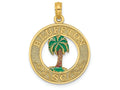 FJC Finejewelers 14k Yellow Gold Bluffton Sc On Round Frame with Green Palm Tree Center Charm
