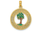 FJC Finejewelers 14k Yellow Gold Bluffton Sc On Round Frame with Green Palm Tree Center Charm