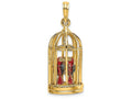 FJC Finejewelers 14k Yellow Gold 3d Bird Cage with 2 Birds Moveable Swingdoor Opens Charm