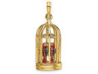 FJC Finejewelers 14k Yellow Gold 3d Bird Cage with 2 Birds Moveable Swingdoor Opens Charm