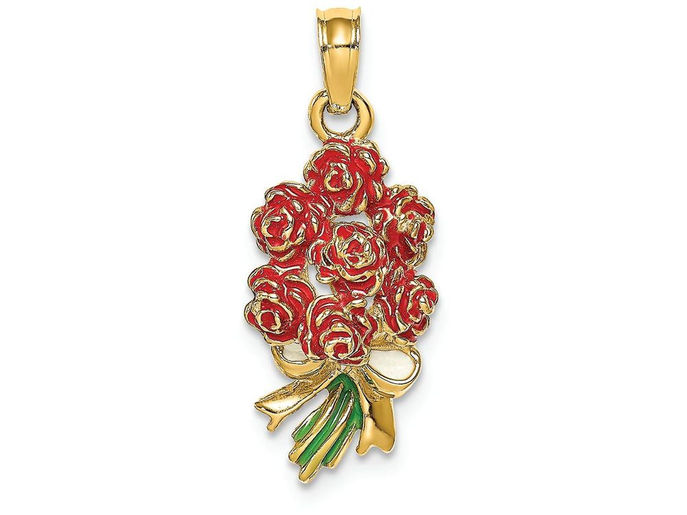 FJC Finejewelers 14k Yellow Gold Bouquet Of Red Roses Charm