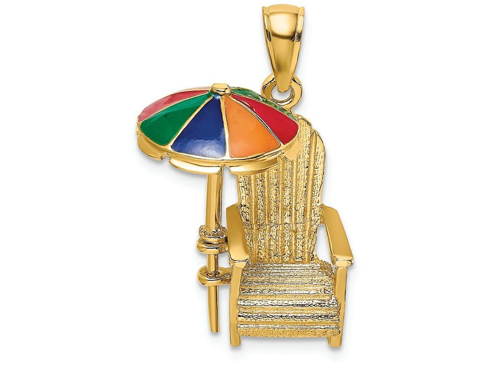FJC Finejewelers 14k Yellow Gold 3d Beach Chair with Enamel Umbrella (adirondack Style) Charm