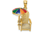 FJC Finejewelers 14k Yellow Gold 3d Beach Chair with Enamel Umbrella (adirondack Style) Charm