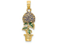 FJC Finejewelers 14k Yellow Gold 3d Lavender Hydrangea Flowers with Leaves In Pot Charm